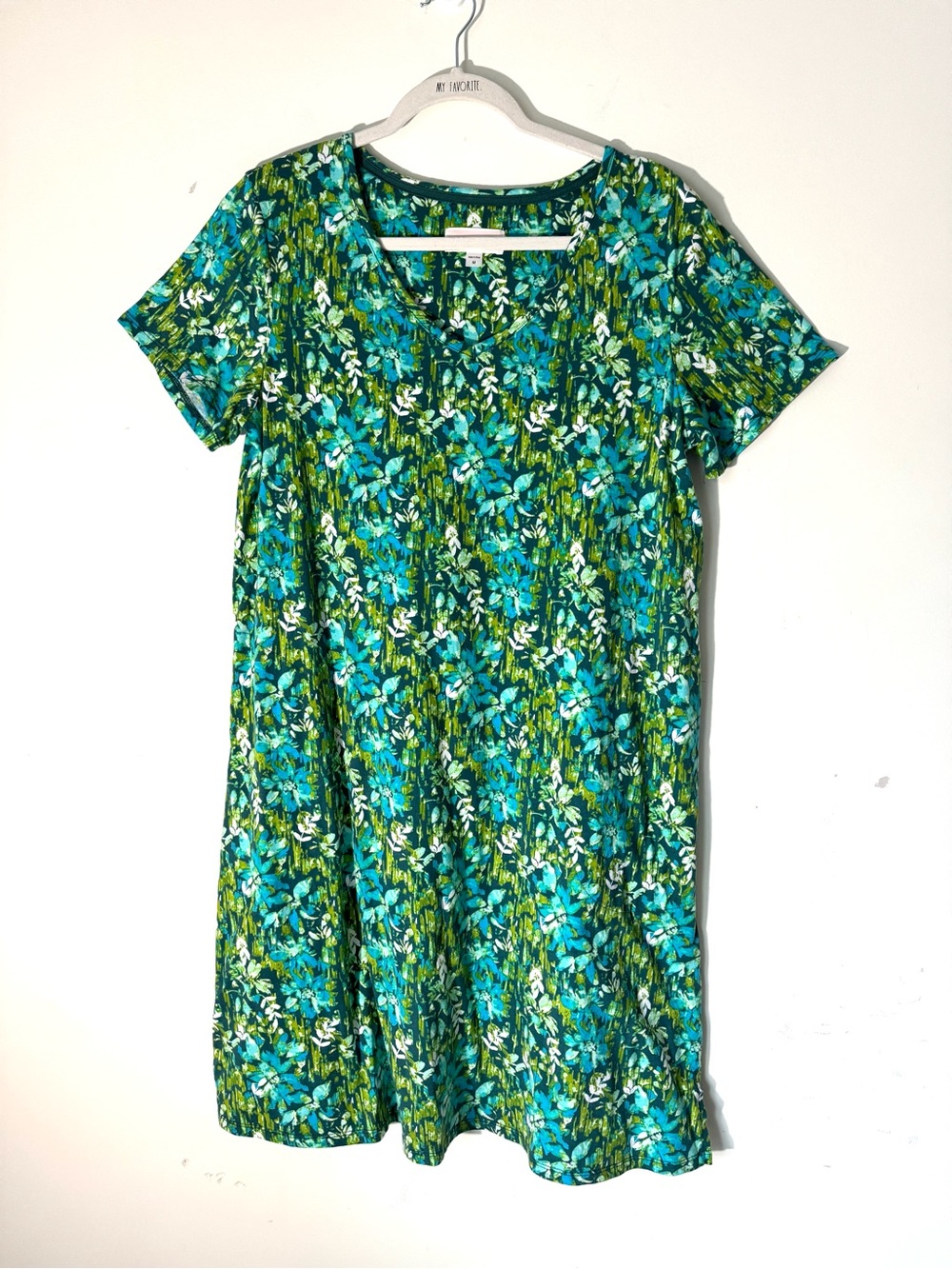 Stan Herman Green Floral T Shirt Dress